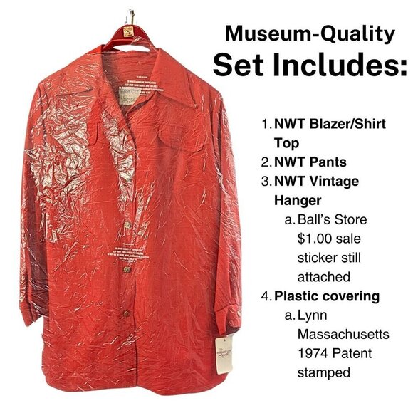 NWT Mint Vtg 1976 HERBERT LEVY SPORT Plus Size Tomato Red 2pc Leisure Suit Sz 3X - Picture 2 of 8